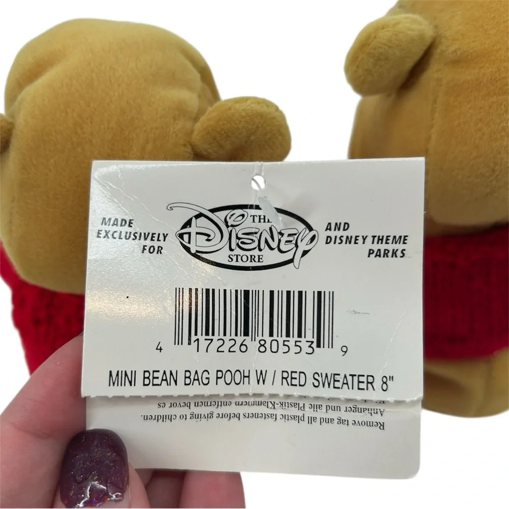 NWT The Disney Store Winnie The Pooh Mini Bean Bag Pooh w/ Red Sweater 8” Plush - Picture 9 of 9